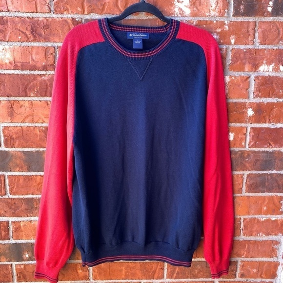 Brooks Brothers Mens Large Red Blue Chunky Knit Raglan Sleeve Sweater - Picture 1 of 8